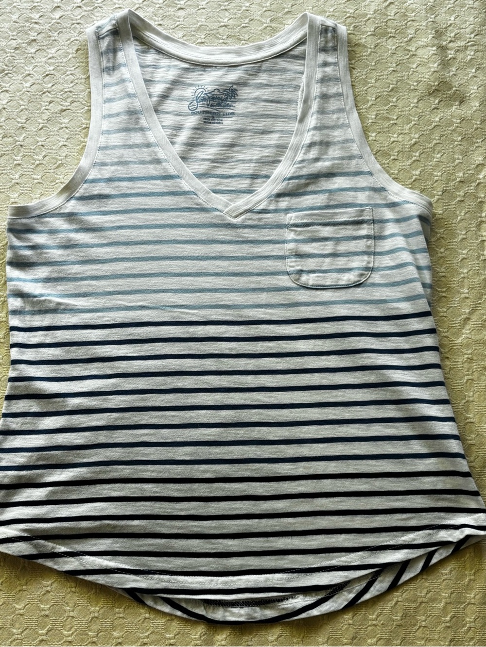 Southern Tide Women’s Striped V-Neck Tank Top in White and Blue